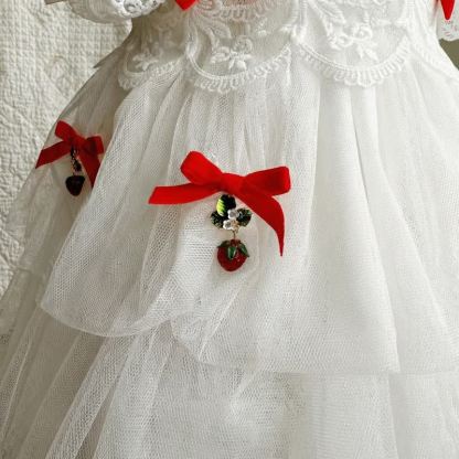 Mesh Lace Edge Bow Cap Sleeve Short Dresses - image 4