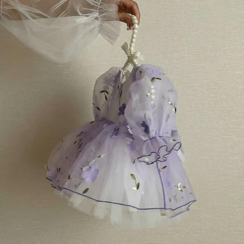 Mesh Rosette Embroidery Short Sleeve Short Dresses - image 4