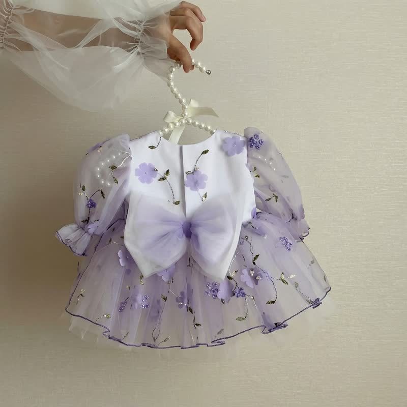 Mesh Rosette Embroidery Short Sleeve Short Dresses - image 5