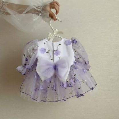 Mesh Rosette Embroidery Short Sleeve Short Dresses - image 5