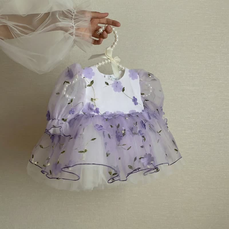 Mesh Rosette Embroidery Short Sleeve Short Dresses - image 3