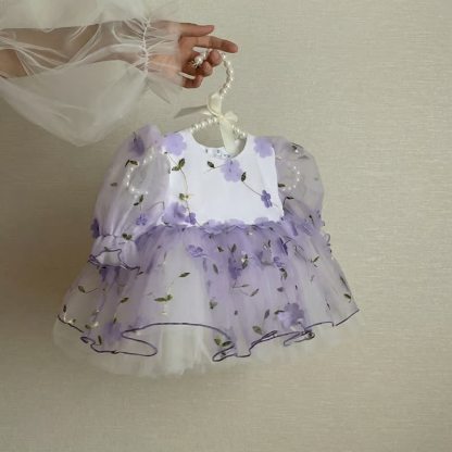 Mesh Rosette Embroidery Short Sleeve Short Dresses - image 3