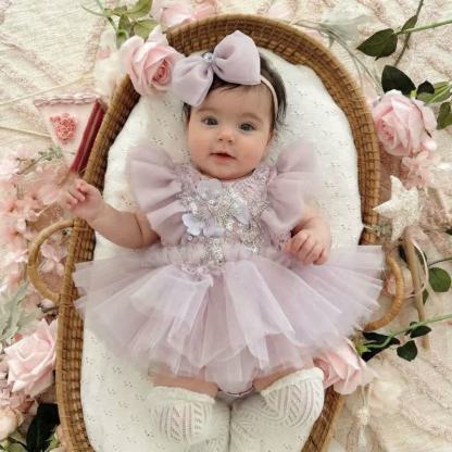 Mesh Folds Rosette Cap Sleeve Short Dresses WIth Hairband - image 8