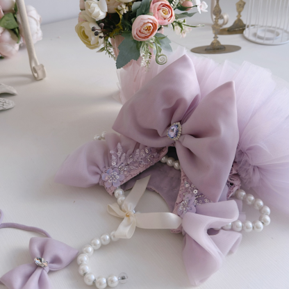 Mesh Folds Rosette Cap Sleeve Short Dresses WIth Hairband - image 4