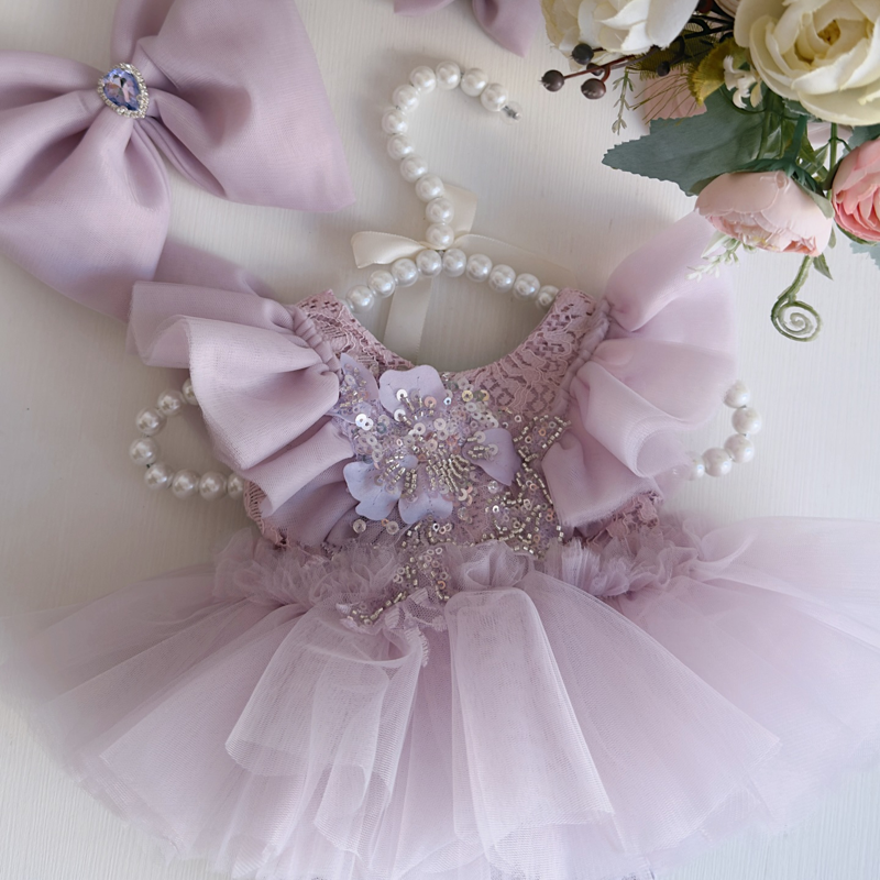 Mesh Folds Rosette Cap Sleeve Short Dresses WIth Hairband - image 2