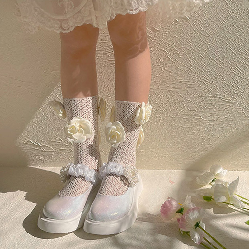 Flora Rosette Socks - White - 1-13Y - image 1