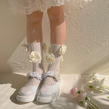 Flora Rosette Socks - White - 1-13Y - image 1
