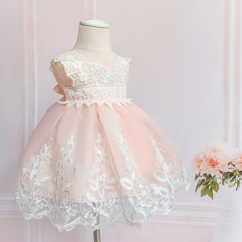 Mesh Lace Edge Sleeveless Short Dresses - Pink - 24M - image 1