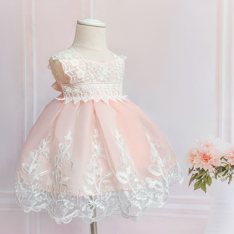 Mesh Lace Edge Sleeveless Short Dresses - Pink - 24M - image 1