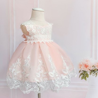 Mesh Lace Edge Sleeveless Short Dresses - Pink - 24M - image 1