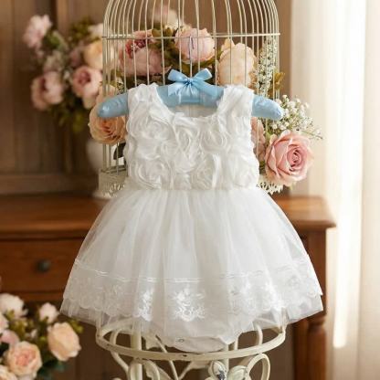 Chemical Fiber Blend Lace Edge Sleeveless Short Bodysuit - White - 1-2Y - image 1