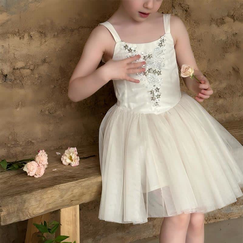 Mesh Rhinestone Sleeveless Midi Dresses - Beige - 9-10Y - image 1