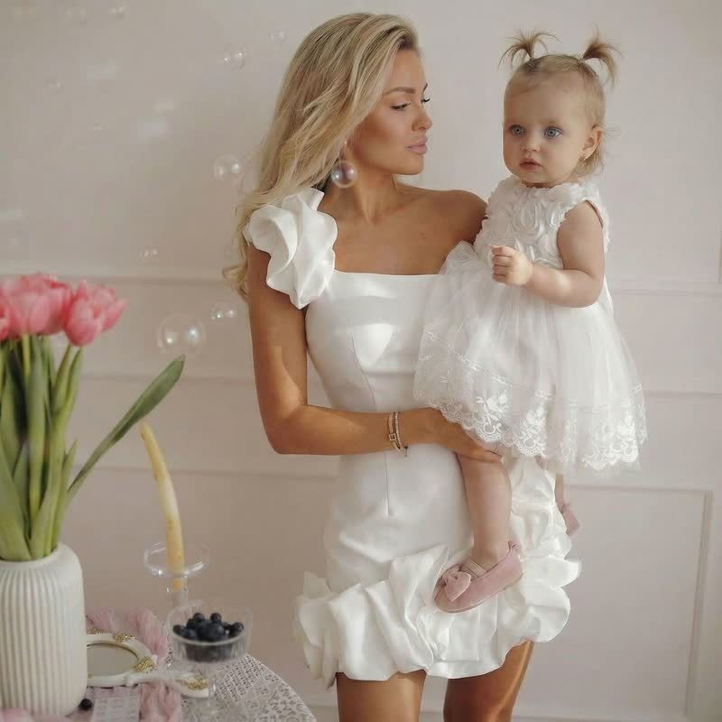 Women Chemical Fiber Blend Rosette Sleeveless Short Dresses - image 1