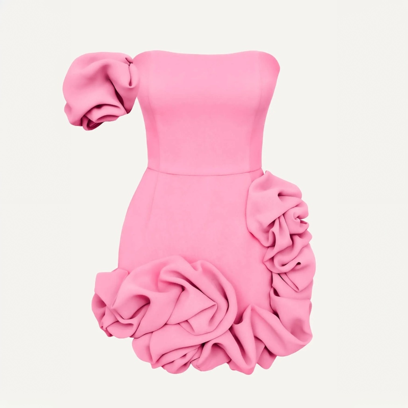 Women Chemical Fiber Blend Rosette Sleeveless Short Dresses - Pink - XL - image 6