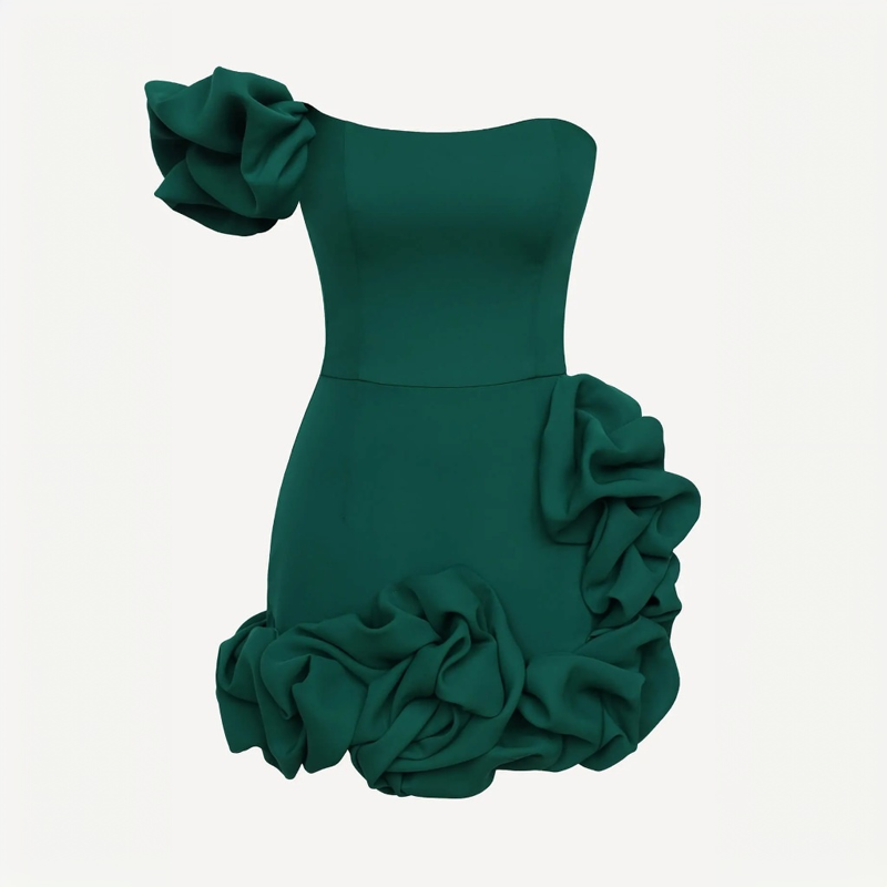 Women Chemical Fiber Blend Rosette Sleeveless Short Dresses - Green - XL - image 14