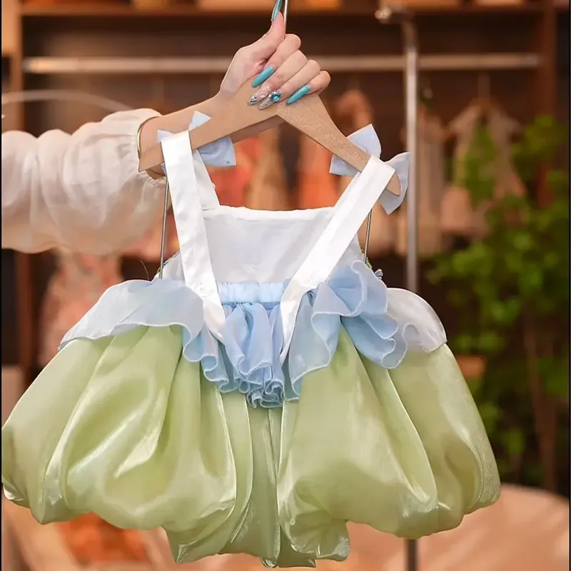 Chemical Fiber Blend Bow Rosette Sleeveless Short Dresses - image 2