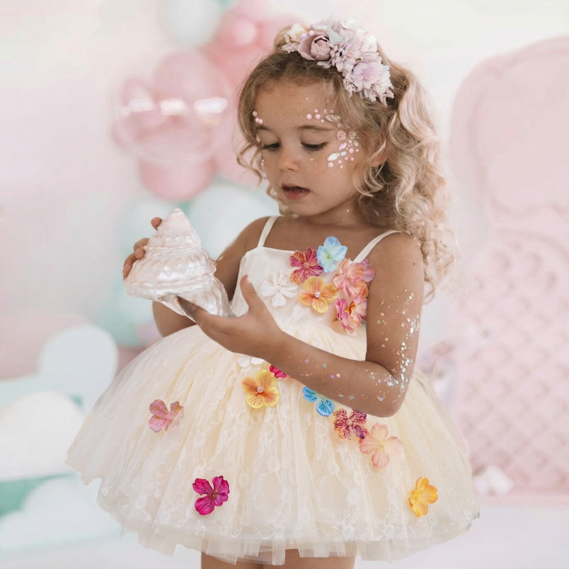 Mesh Spaghetti Sleeveless Short Dresses - Beige - 10-12Y - image 1