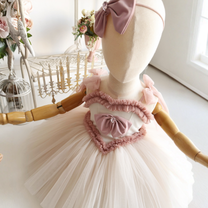 Mesh Bow Sleeveless Short Dresses - Cream - 4Y - image 1