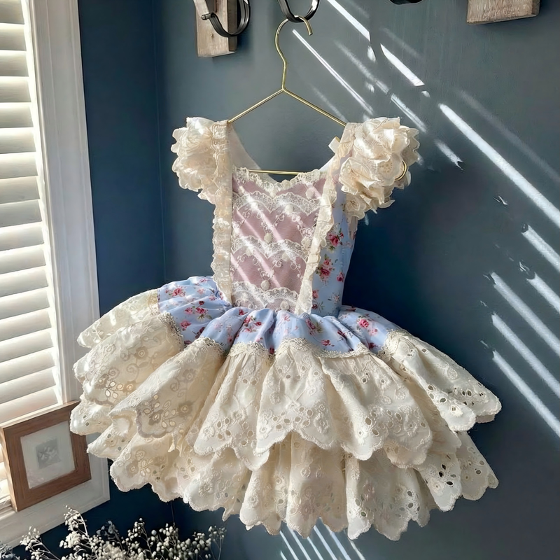 100% Cotton Stitching Lace Cap Sleeve Short Dresses - image 4