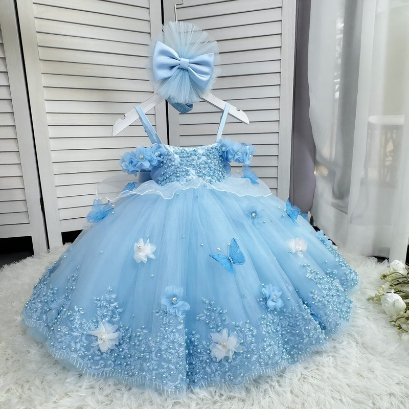 Embroidery Mesh Embroidery Sleeveless Short Dresses - Blue - 15-16Y - image 1