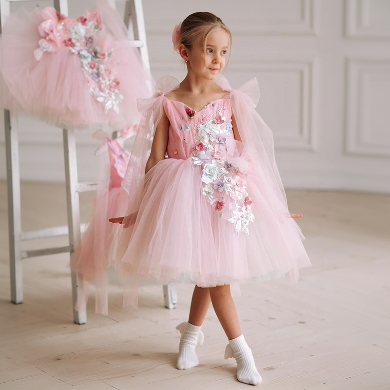 Mesh Embroidery Sleeveless Short Dresses - Pink - 15-16Y - image 1