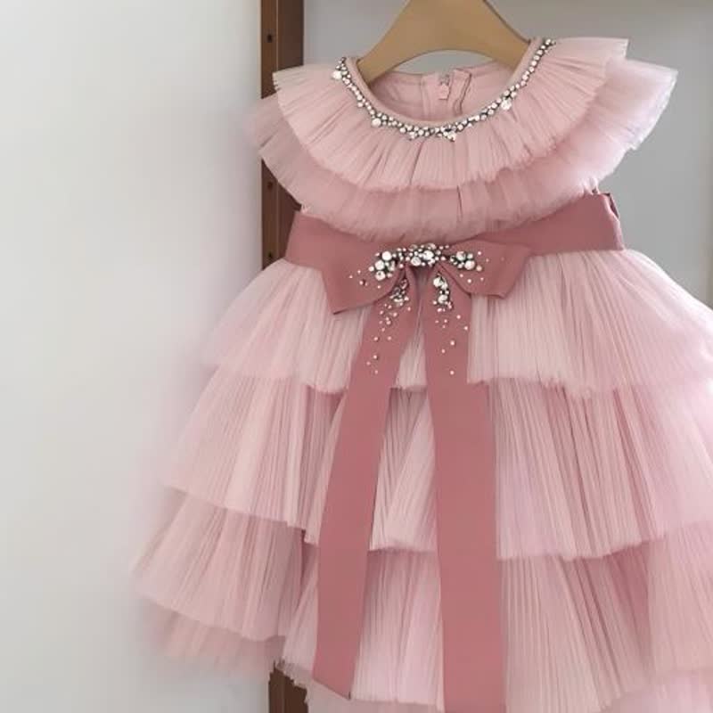 Mesh Bow Rhinestone Sleeveless Short Dresses - image 2