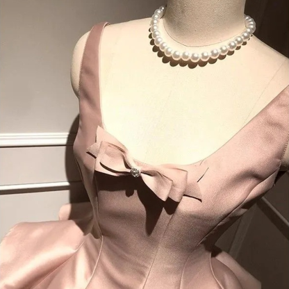 Women Satin & Mesh Bow Sleeveless Short Dresses - image 7