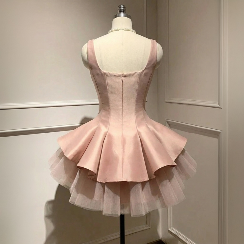 Women Satin & Mesh Bow Sleeveless Short Dresses - image 6