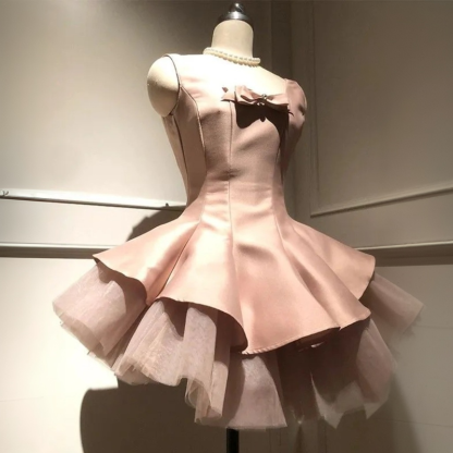 Women Satin & Mesh Bow Sleeveless Short Dresses - image 5