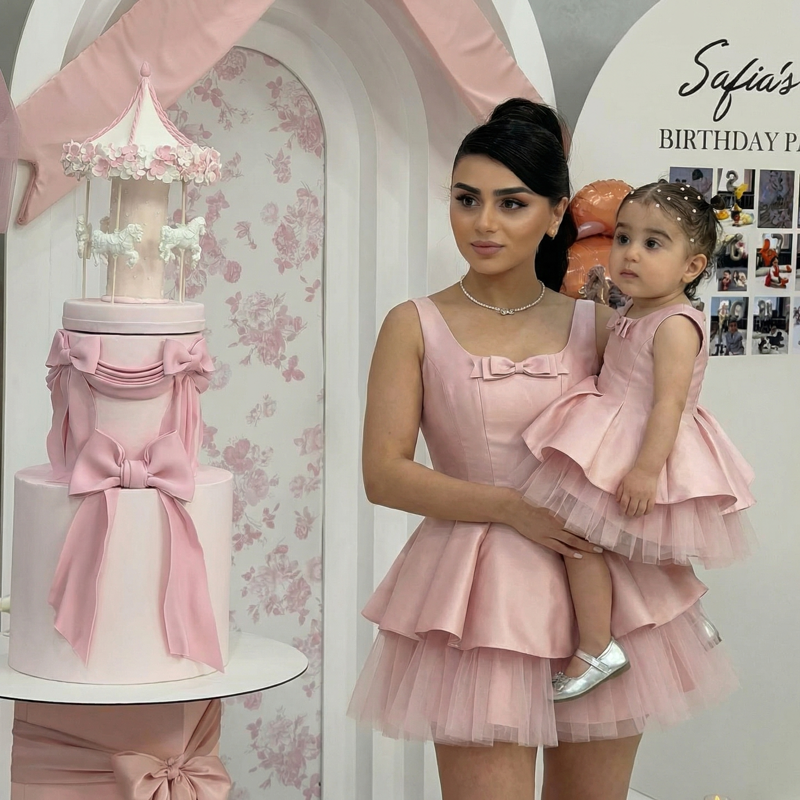 Satin & Mesh Bow Sleeveless Short Dresses - image 2