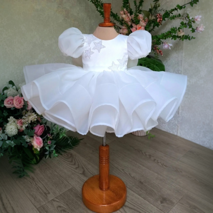 Organza Hot Drilling Short Sleeve Short Dresses - White - 15-16Y - image 1