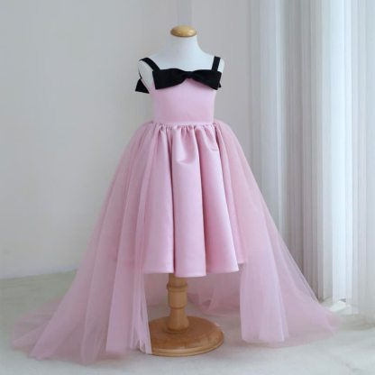 Satin & Mesh Bow Sleeveless Midi Dresses - Pink - 15-16Y - image 1