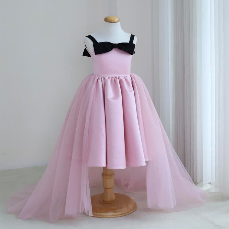 Satin & Mesh Bow Sleeveless Midi Dresses - Pink - 15-16Y - image 1