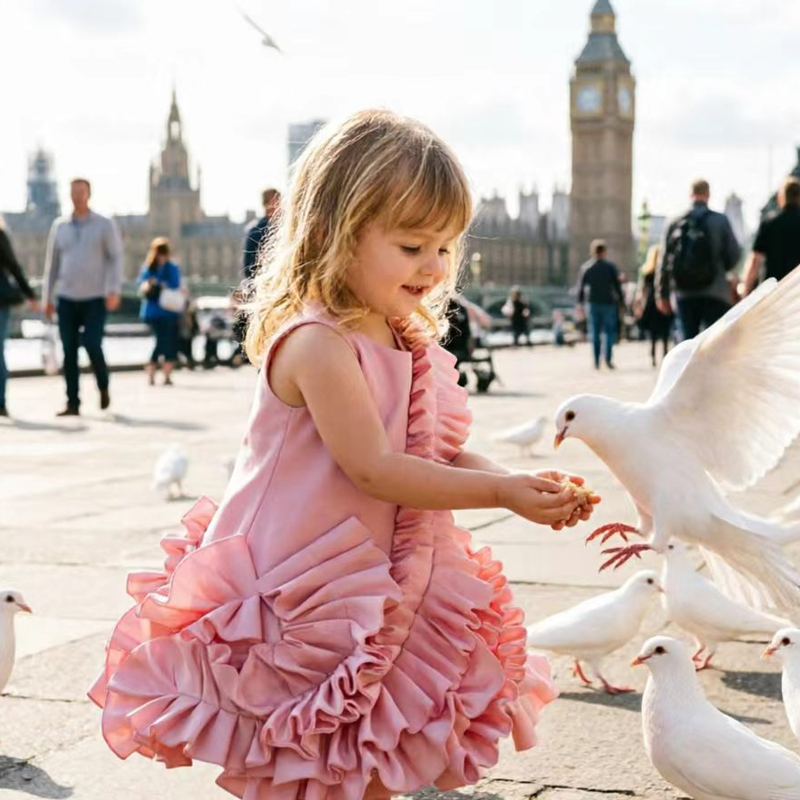 SCUBA KNIT Folds Sleeveless Short Dresses - Pink - 11-12Y - image 8
