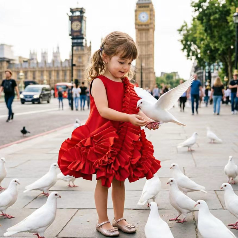 SCUBA KNIT Folds Sleeveless Short Dresses - Red - 11-12Y - image 4
