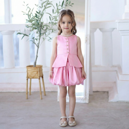 Satin Button Sleeveless Short Two-piece Set - image 4