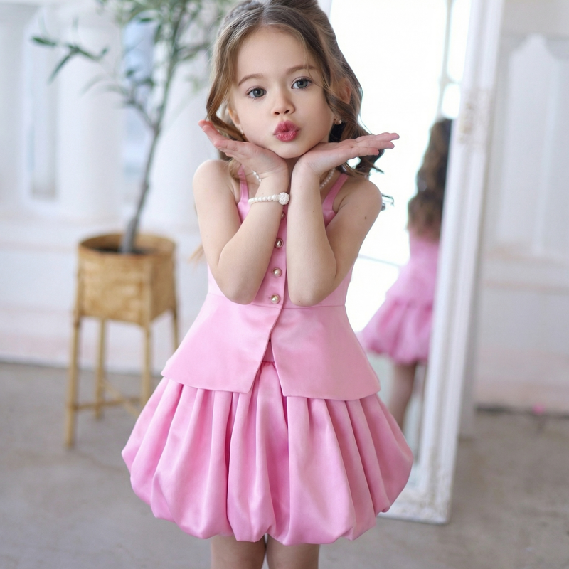 Satin Button Sleeveless Short Two-piece Set - image 2