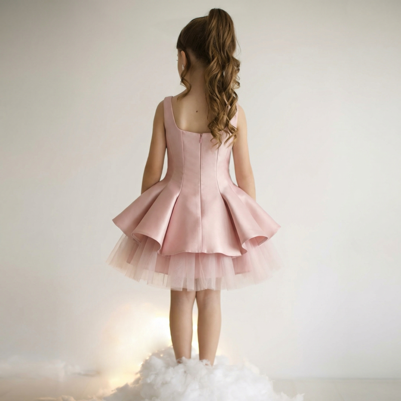 Satin & Mesh Bow Sleeveless Short Dresses - image 5