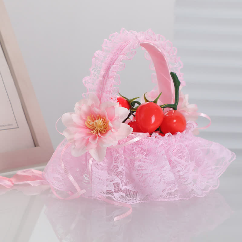 Solid Stitching Lace Flower Basket - Pink - image 9
