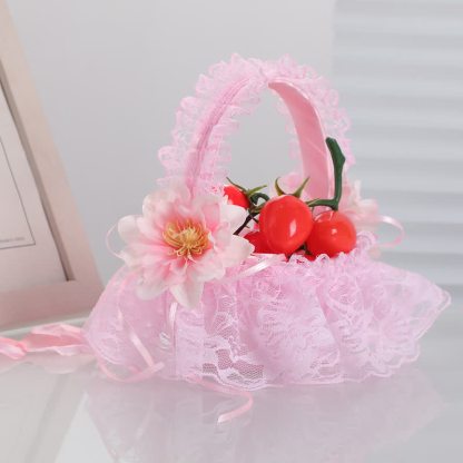 Solid Stitching Lace Flower Basket - Pink - image 9