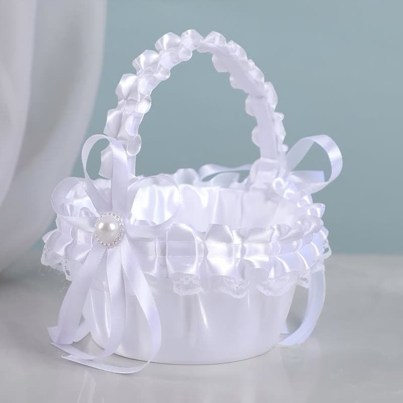 Solid Stitching Lace Flower Basket - Satin Pearl Ruffle - image 1