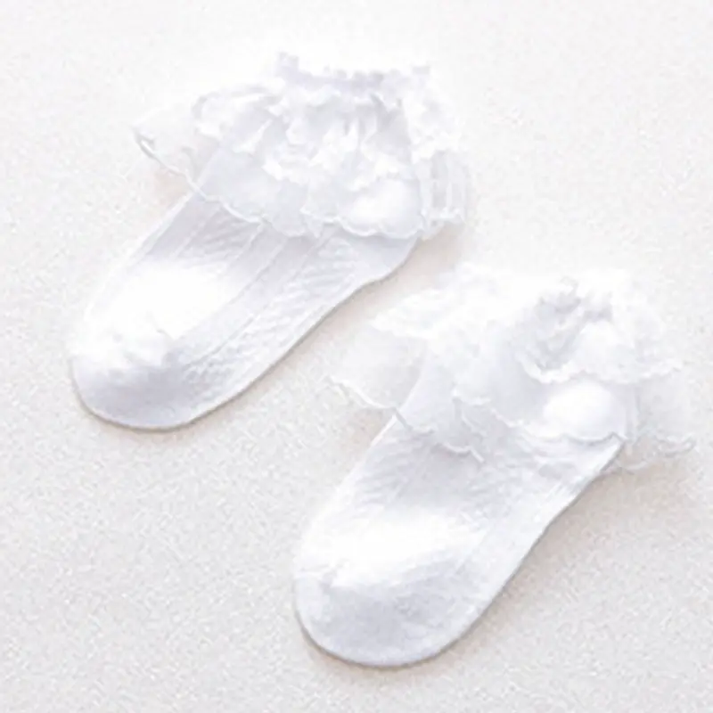 Solid Stitching Lace Socks - White - 8-12Y - image 6