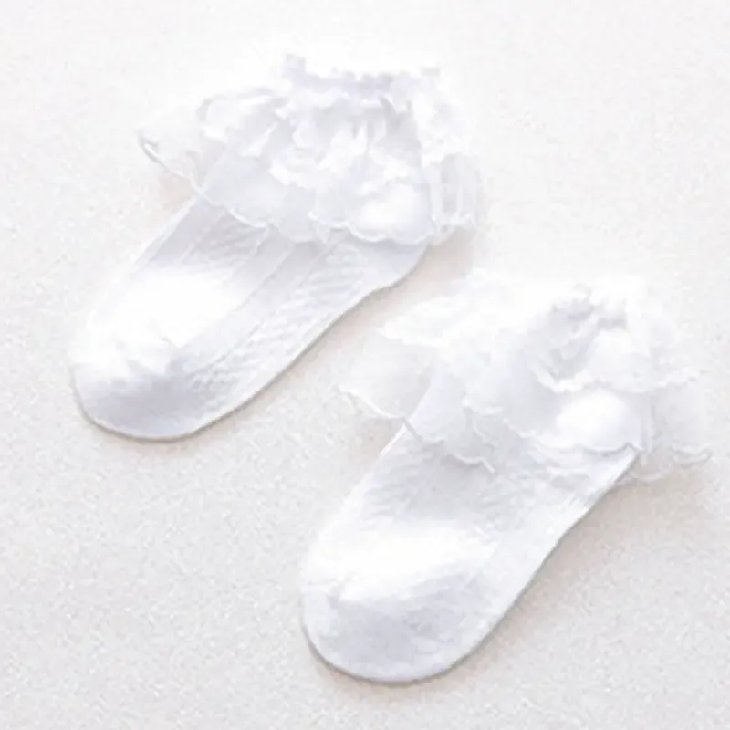Solid Stitching Lace Socks - White - 8-12Y - image 6