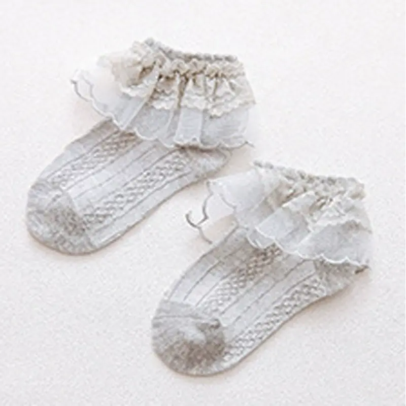Solid Stitching Lace Socks - Grey - 8-12Y - image 5