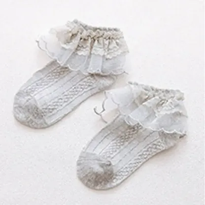 Solid Stitching Lace Socks - Grey - 8-12Y - image 5