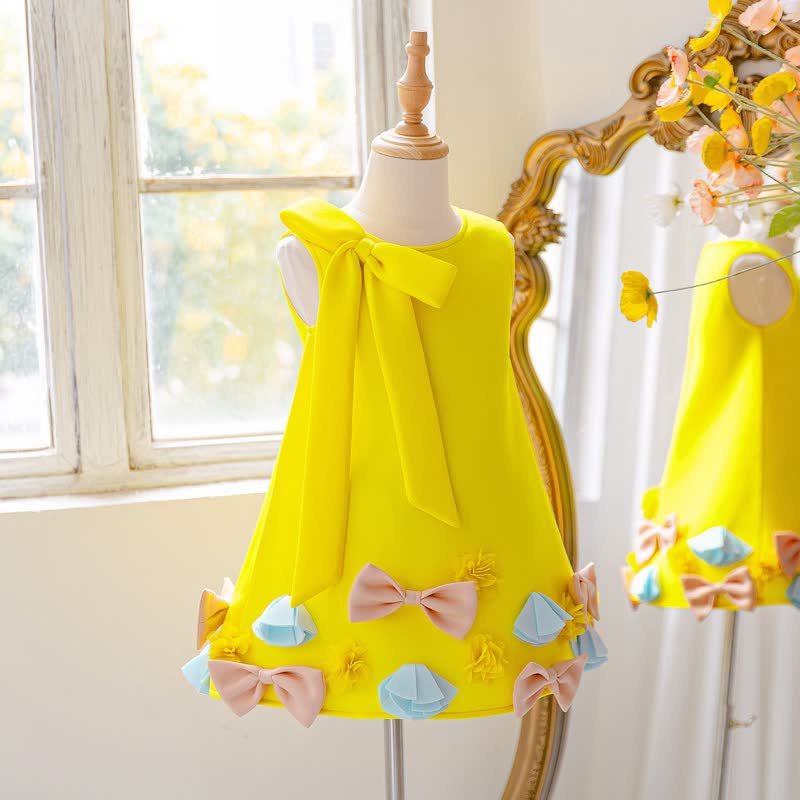 SCUBA KNIT Bow Sleeveless Midi Dresses - Yellow - 8Y - image 1
