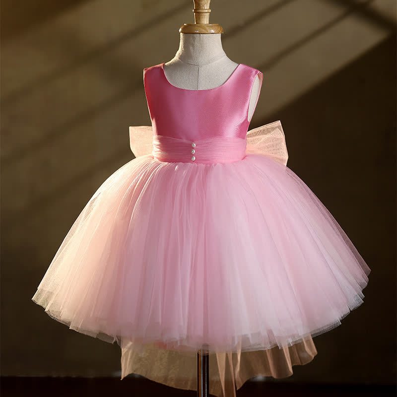 Mesh Bow Sleeveless Midi Dresses - Pink - 13-14Y - image 1