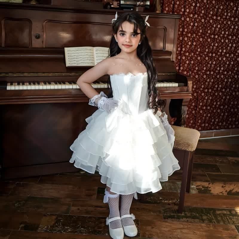 Lace Split Joint Sleeveless Midi Dresses - White - 8Y - image 1