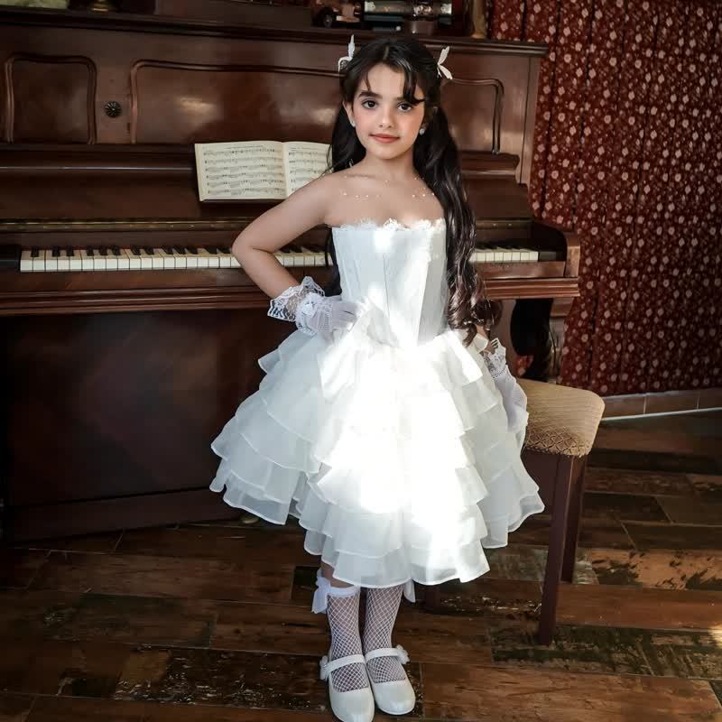 Lace Split Joint Sleeveless Midi Dresses - White - 8Y - image 1