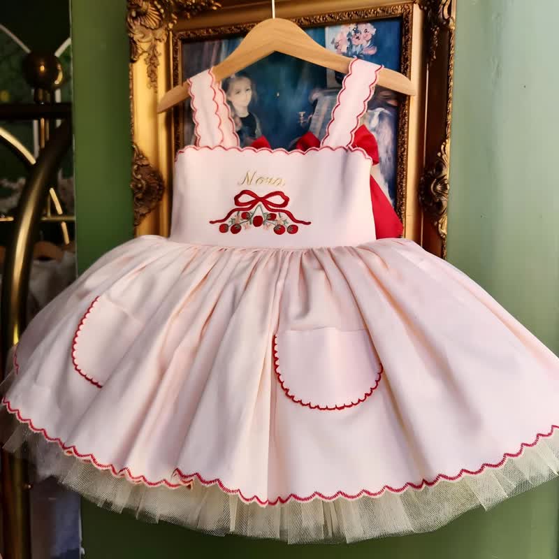 100%Cotton Panel Sleeveless Short Dresses - Pink - 5Y - image 1